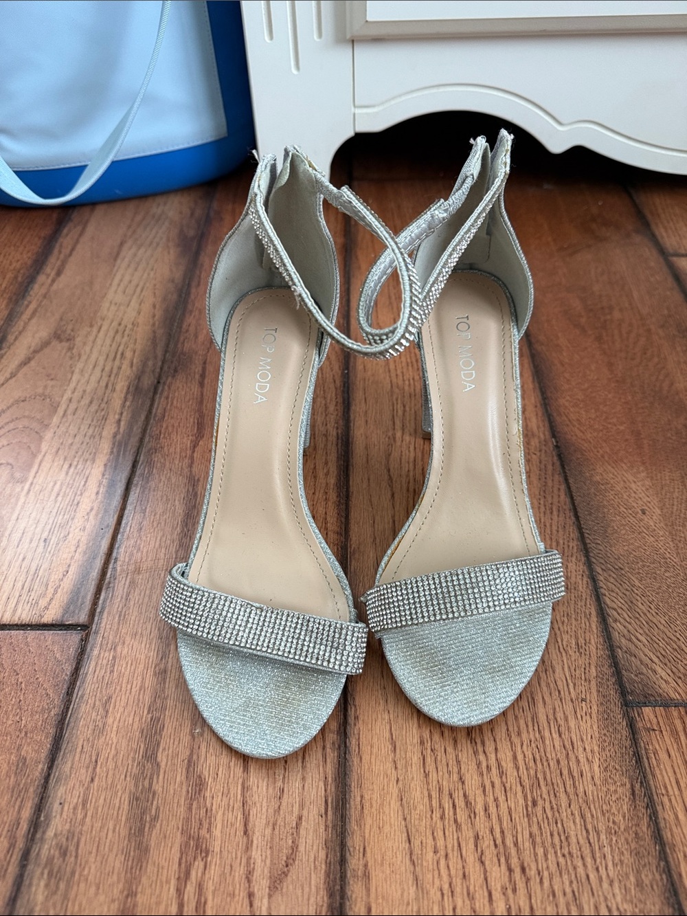 TOP Moda Sparkling Silver Open-Toe Ankle-Strap Heels